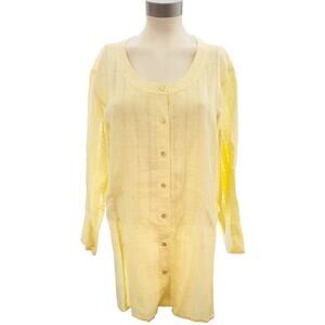 EILEEN FISHER Woman System yellow button down Irish linen Lagenlook tunic top 1X